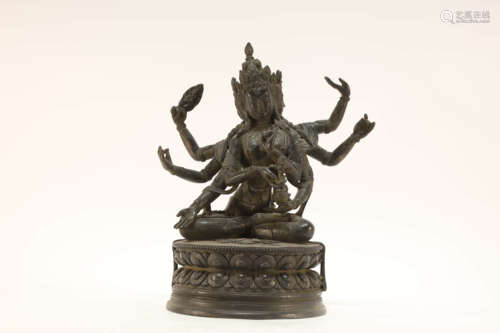 Bronze Eight-Armed Attendant Buddhist Figure