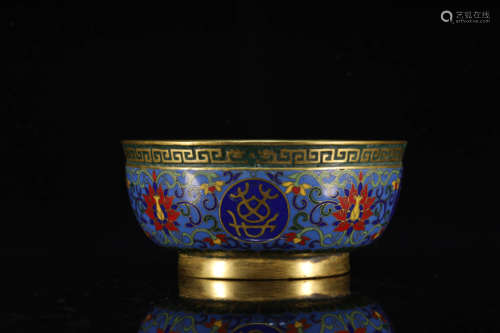 A Cloisonne Bronze Longevity Bowl