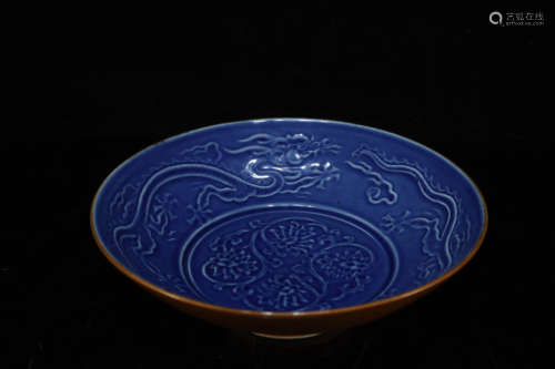 Brown Glazed Iron Blue Dragon Plate