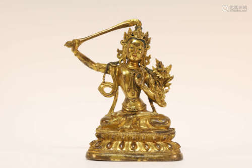 A Gilt Bronze Manjusri Statue