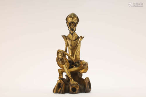 Gilt Bronze Ascetic Lohan Buddhist Figure