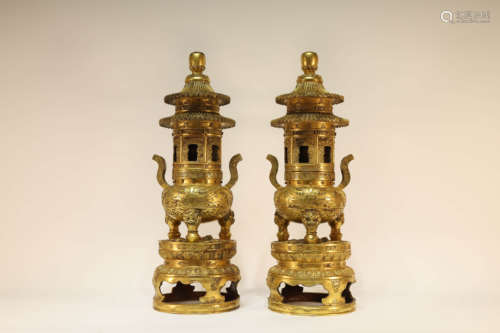 A Pair of Gilt Bronze  Censers