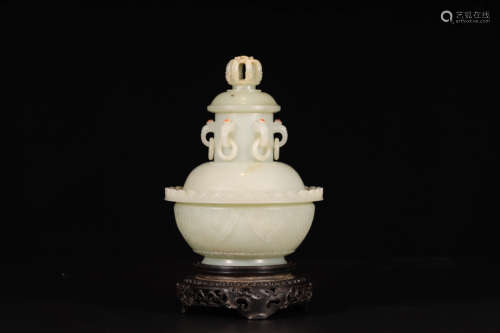 White jade carving stove with banana leaf pattern