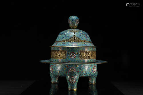 A Cloisonne Bronze Lotus Censor