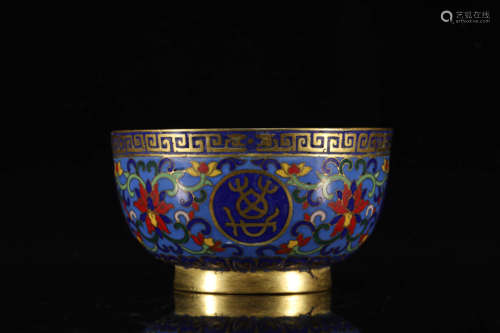 A Cloisonne Bronze Longevity Bowl