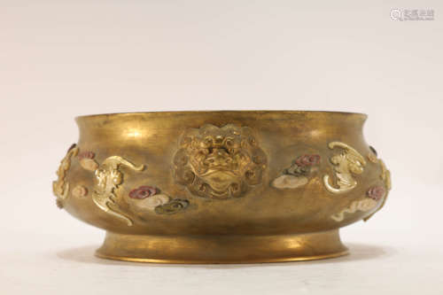 Gilt Bronze Gems-Inlaid Lion-Shaped Ear Censer