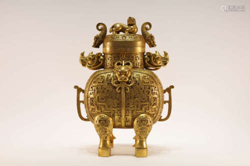 A Gilt Bronze Chi-Dragon Zun Jar