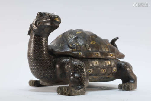 A Gilt Silver Overlaid Bronze Turtle-Shaped Inkstone