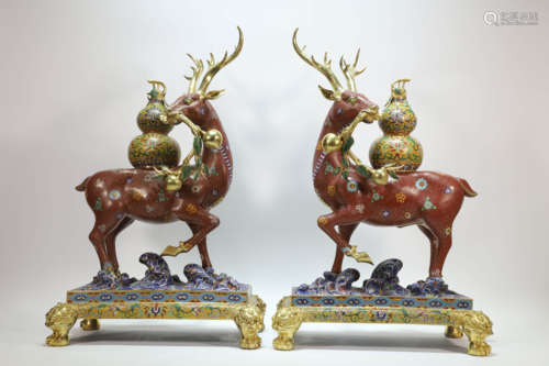 A Pair of Cloissone Enamelled Longevity Ornaments