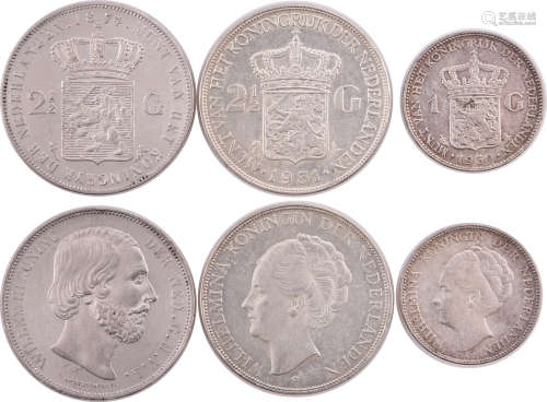 荷蘭1874年 KWⅢ 2 1/2G 銀幣, 1931年 QW 2 1/2G 銀幣 及 1939年 ...