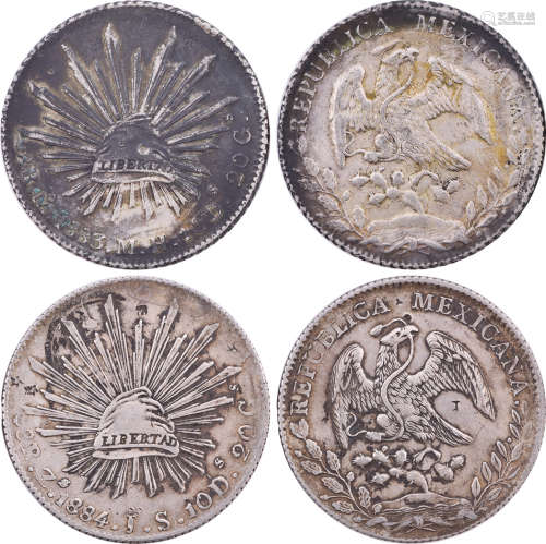 墨西哥1883-84年 8R鷹洋 1披索 銀幣。合共2個