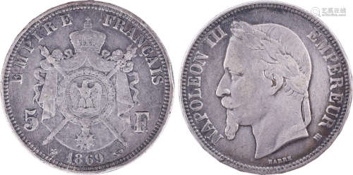 法國1869年 拿破崙三世像 5法郎 銀幣