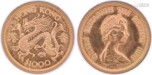 香港1976年 QEⅡ$1000(龍年) 紀念 金幣(≌16g)