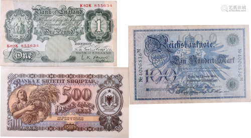 德國1908年 100馬克 #Nr4006836M, 阿爾巴尼亞1957年 500列克 #PE...