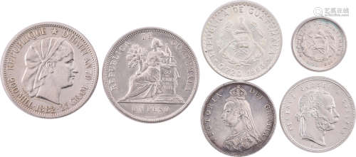 英屬 危地馬拉 銀幣 共4個(不同年份), 海地1882年 銀幣 及 匈牙利...