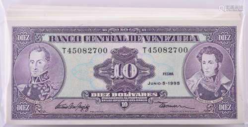 委內瑞拉中央銀行1995年 10 玻利瓦 #T45082601-700連號100張