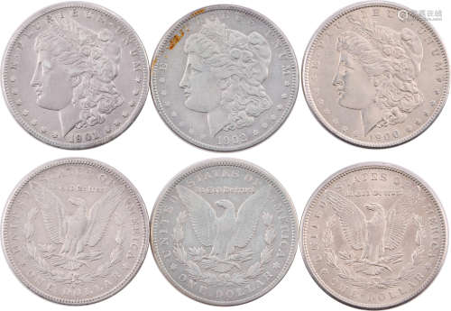 美國1900-02年 摩根 $1 銀幣。合共3個