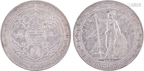 英國1897年 貿易站洋(港光) $1 銀幣(小印)