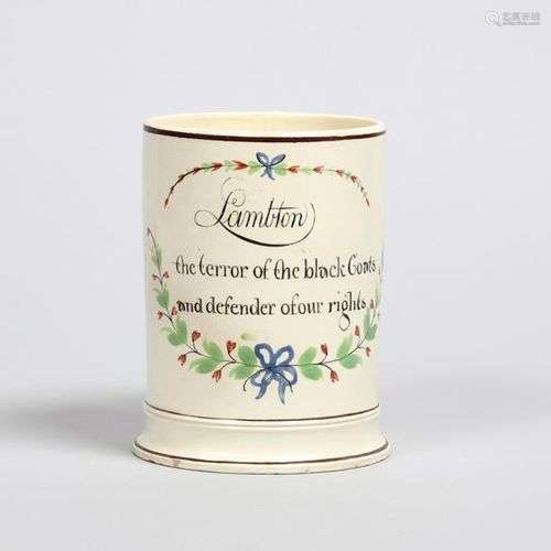 JOHN GEORGE LAMBTON Grande tasse en faïence, vers 1822, pein...