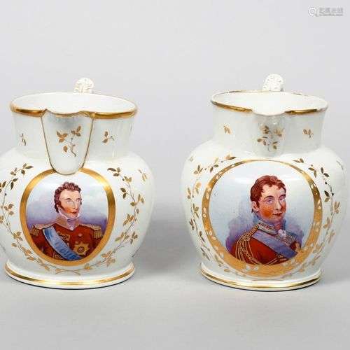 DUKE OF WELLINGTON AND BARON HILL Paire de pichets Coalport,...