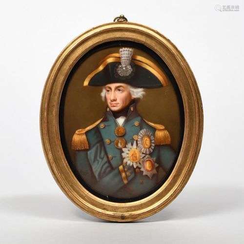 LORD NELSON Une plaque ovale en porcelaine allemande (Hutsch...