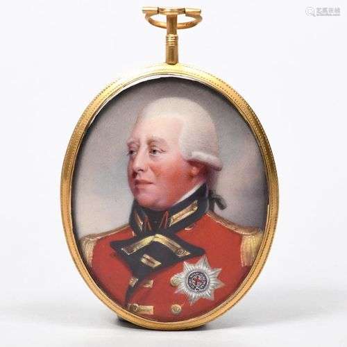 GEORGE III Une miniature de portrait ovale en émail, vers 18...