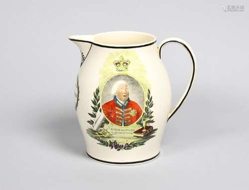 GEORGE III ET DUKE DE WELLINGTON Pichet en faïence crème, ve...