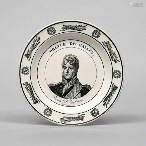 PRINCE REGENT Assiette en faïence de Choisy, c.1815, imprimé...