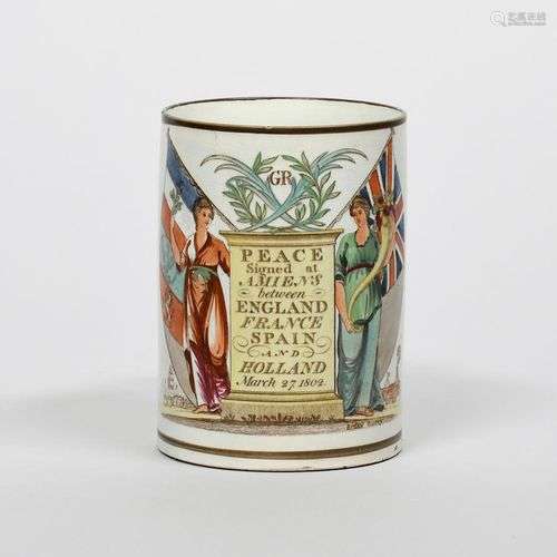 1802 PEACE OF AMIENS Tasse en grès perlé de Bristol Pottery,...