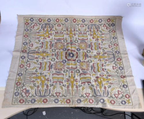 A VINTAGE CONTINENTAL EMBROIDERED TAPESTRY decorated