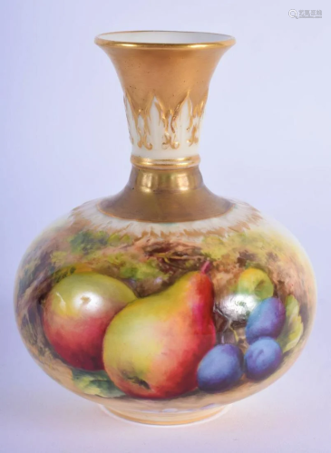 Royal Worcester vase painted with fruit by Lockyer,