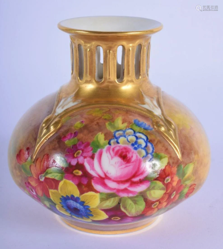 Royal Worcester vase painted with flowers by Barker,