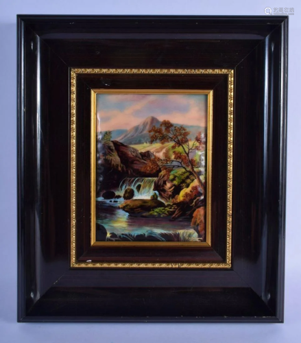 A FRENCH LIMOGES ENAMEL LANDSCAPE PLAQUE painted with a