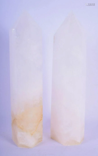 A PAIR OF CONTEMPORARY CARVED ROCK CRYSTAL OBELISKS. 24