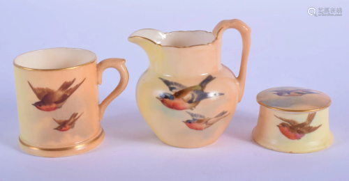 Royal Worcester miniature blush ivory jug, mug and pill
