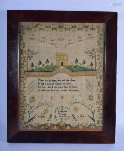 A MID 19TH CENTURY FRAMED AND EMBROIDERED SAMPL…