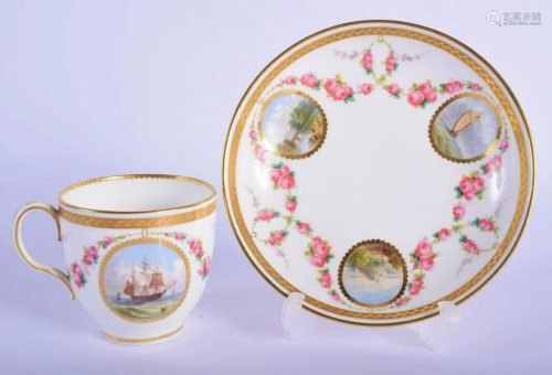 Minton coffee cup and saucer painted with circular