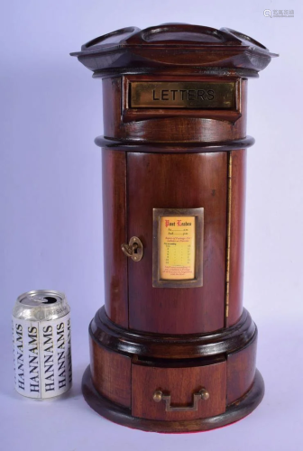 A LARGE CONTEMPORARY CARVED WOOD POST BOX with brass