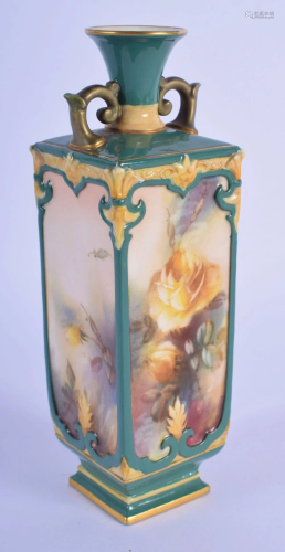 Hadley Worcester vase with coloured clays & painted