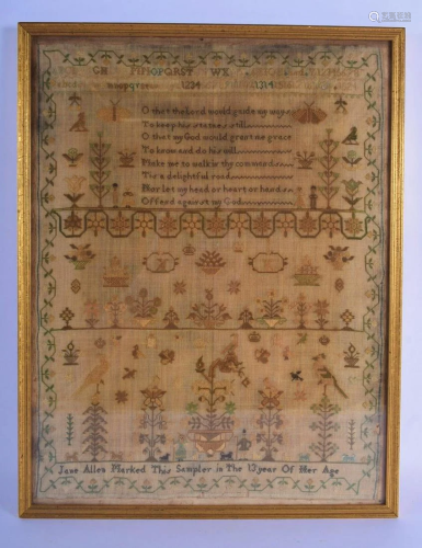 AN 18TH/19TH CENTURY FRAMED AND EMBROIDERED SAMPLER