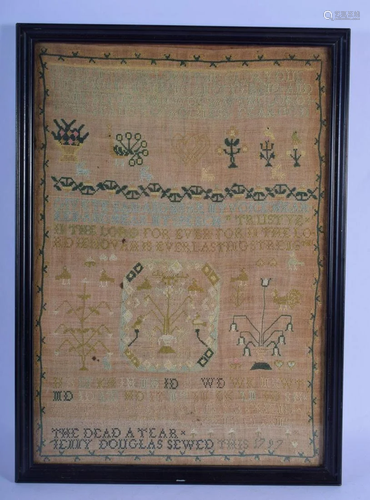 A LATE 18TH CENTURY FRAMED EMBROIDERED SAMPLER