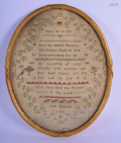 AN UNUSUAL LATE 18TH CENTURY EMBROIDERED SAMPLER b…