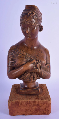 A 19TH CENTURY FRENCH PAINTED TERRACOTTA BUST OF A