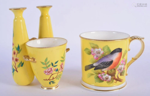 Royal Worcester yellow ground mug painted with a robin