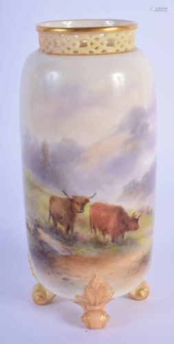 Royal Worcester vase with pierced neck supported on