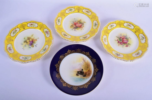 Royal Worcester set of three plates with yellow ground