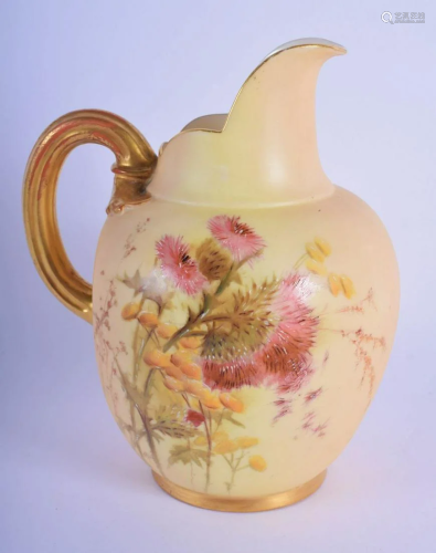 Royal Worcester blush ivory jug painted with thistles