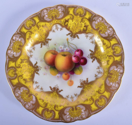 Royal Worcester plate with heavily gilt yellow ground