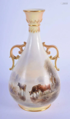 Royal Worcester two handled vase painted with English