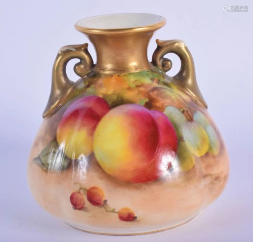 Royal Worcester two handled vase painted with fruit by